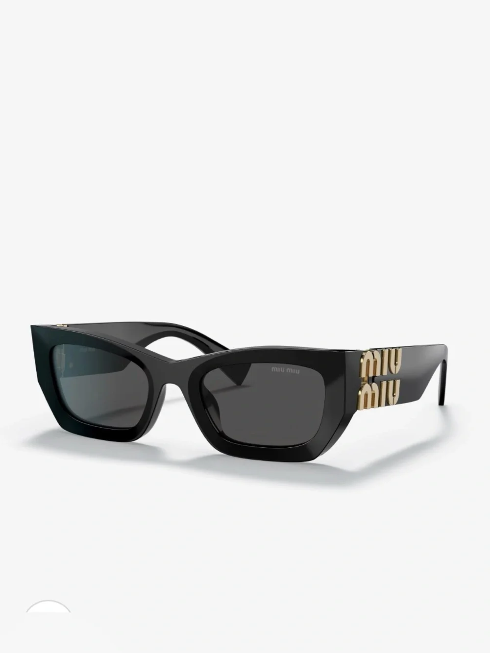 Miu Miu Black Cat-Eye Sunglasses Gold Logo Rectangle 53mm